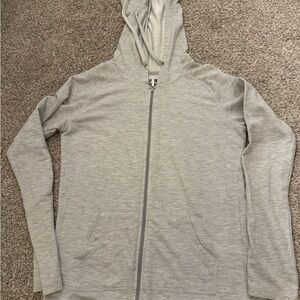 Light Gray Zip-Up Hoodie Jacket - Women's Hooded Coat